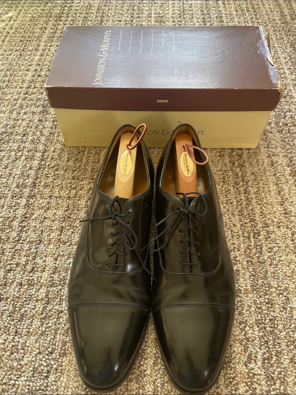 Johnston & Murphy Black Melton Cap-Toe Derby Dress Shoes